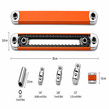 DeepReach™ – Dimensions et adaptateurs inclus : 1/4, 3/8, 1/2 pouce, longueur 39 CM